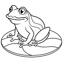 Frog on Lily Pad with Water Ripples Line Art Vector