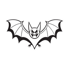Scary Black Bat Vector Illustration for Halloween Design, Spooky Bat Illustration for Halloween Invitations and Posters