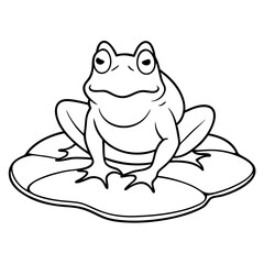 Frog on Lily Pad with Water Ripples Line Art Vector