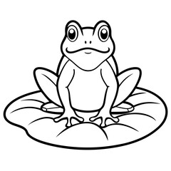 Frog on Lily Pad with Water Ripples Line Art Vector