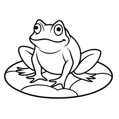 Frog on Lily Pad with Water Ripples Line Art Vector