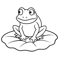 Frog on Lily Pad with Water Ripples Line Art Vector