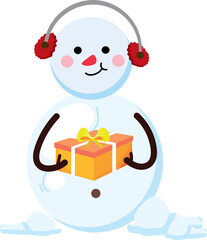 Snowman character wearing magician hat, red scarf and twig in funny, happy and smiling.