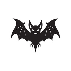 Scary Black Bat Vector Illustration for Halloween Design, Spooky Bat Illustration for Halloween Invitations and Posters
