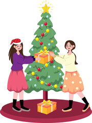 Best Friend celebrating Christmas and New Year, Gift Exchanging