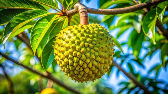 A stunning close-up showcases jicaro fruit nestled among vibrant green leaves, illuminated by natural sunlight,