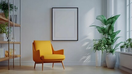 Scandinavian Interior Design of a Modern Living Room Featuring a Vibrant Color Premium Sitting Chair