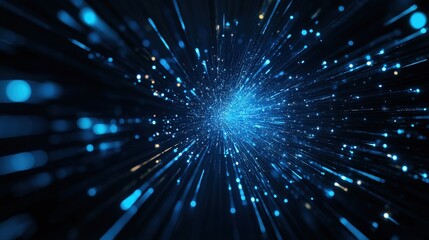 Fototapeta premium Vibrant blue particles radiate outward in a dynamic display, creating an energetic and captivating visual experience.