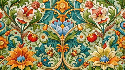Fototapeta premium A detailed Art Nouveau design showcasing floral elements and graceful curves, rendered in rich earthy hues and textured