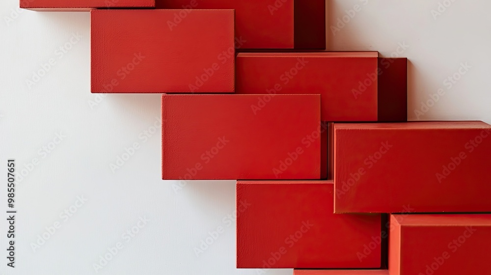 Wall mural Red blocks arranged in a staircase formation against a white background.