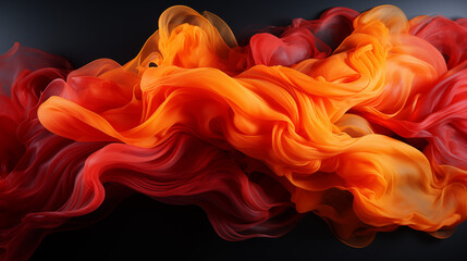 Fiery smoke in vivid red, orange, and yellow tones, swirling dynamically with intense energy, giving a sense of heat and movement, set against a deep black background