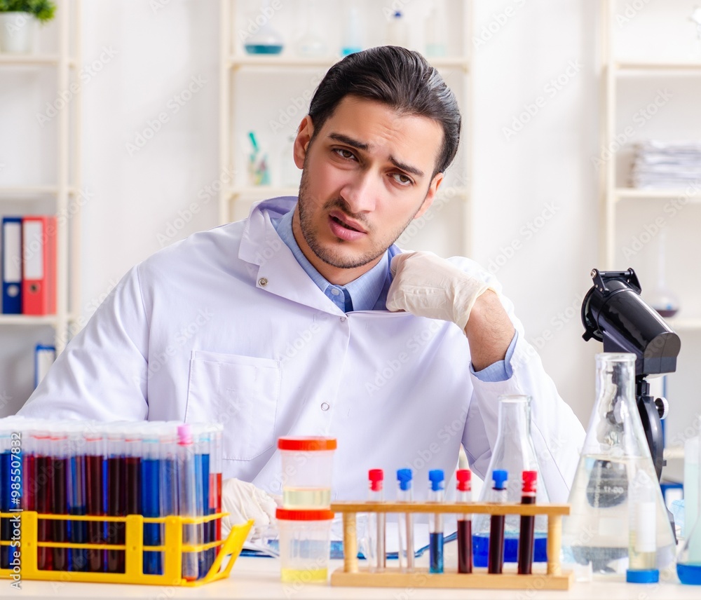 Wall mural Young male chemist working in the lab