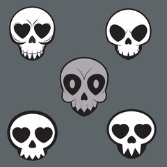 Halloween Skull Vector Set for Party Invitations and Posters Gothic Designs , Evil Skull Silhouettes for Halloween and Dark Art