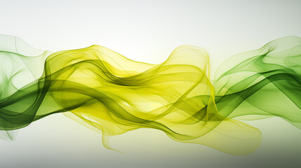 Bright green and yellow smoke tendrils intertwining and swirling, forming dynamic shapes and patterns, evoking a fresh and vibrant energy, set against a clean white background