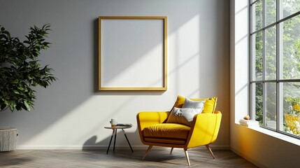 Scandinavian Interior Design of a Modern Living Room Featuring a Vibrant Color Premium Sitting Chair