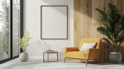 Fototapeta premium Scandinavian Interior Design of a Modern Living Room Featuring a Vibrant Color Premium Sitting Chair