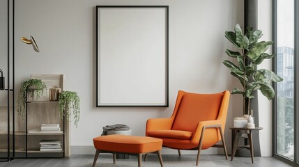 Fototapeta premium Scandinavian Interior Design of a Modern Living Room Featuring a Vibrant Color Premium Sitting Chair