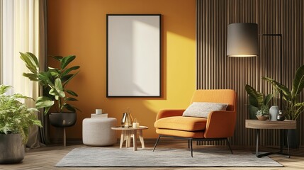 Scandinavian Interior Design of a Modern Living Room Featuring a Vibrant Color Premium Sitting Chair