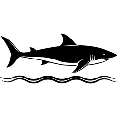 Shark Silhouette Beneath Water Surface Vector black Art