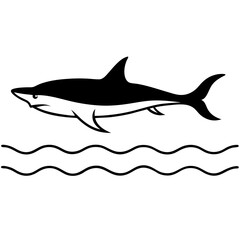 Shark Silhouette Beneath Water Surface Vector black Art