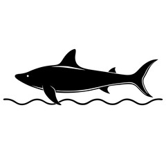 Obraz premium Shark Silhouette Beneath Water Surface Vector black Art
