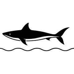 Shark Silhouette Beneath Water Surface Vector black Art