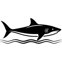 Shark Silhouette Beneath Water Surface Vector black Art
