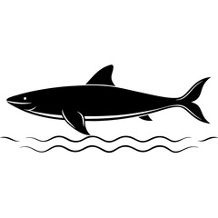Shark Silhouette Beneath Water Surface Vector black Art