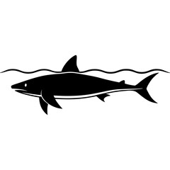 Shark Silhouette Beneath Water Surface Vector black Art
