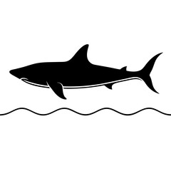 Obraz premium Shark Silhouette Beneath Water Surface Vector black Art