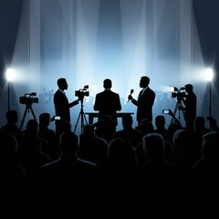 Illustration of Silhouette Journalists Reporting at Media Event
