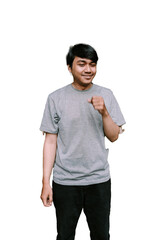 Southeast Asian man coughing, showing a concerned expression.