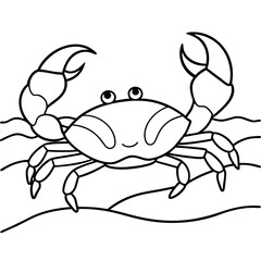 Crab Line Art Crawling on Sandy Beach Detailed Claws Vector