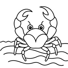 Crab Line Art Crawling on Sandy Beach Detailed Claws Vector