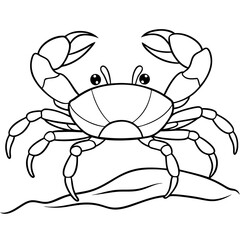 Crab Line Art Crawling on Sandy Beach Detailed Claws Vector