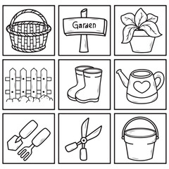 Vector illustration of a set of garden items on a white background.