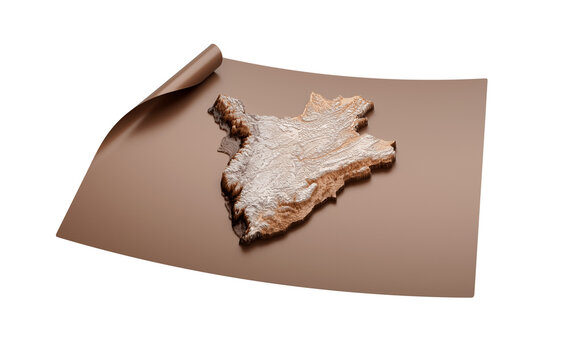 Map Of Burundi Old Style Brown On Unrolled Map Paper Sheet On White Background, 3d illustration
