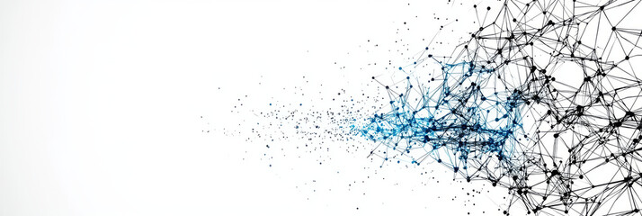 Fototapeta premium Abstract digital network with blue and black lines on a white background.