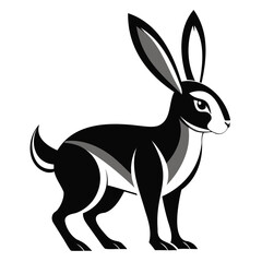 Rabbit hare black silhouette vector Illustration For abstract logo, Black and white Arabian Hare Silhouette