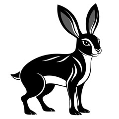 Rabbit hare black silhouette vector Illustration For abstract logo, Black and white Arabian Hare Silhouette