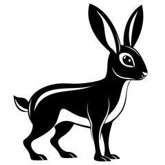 Rabbit hare black silhouette vector Illustration For abstract logo, Black and white Arabian Hare Silhouette