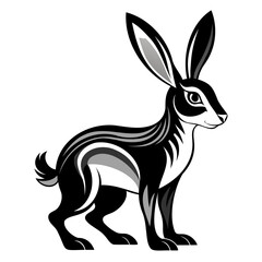 Rabbit hare black silhouette vector Illustration For abstract logo, Black and white Arabian Hare Silhouette