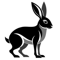Rabbit hare black silhouette vector Illustration For abstract logo, Black and white Arabian Hare Silhouette