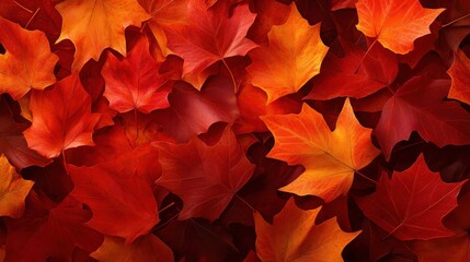Vibrant autumn leaves in shades of red and orange create a warm, cozy atmosphere, perfect for seasonal decorations and themes.