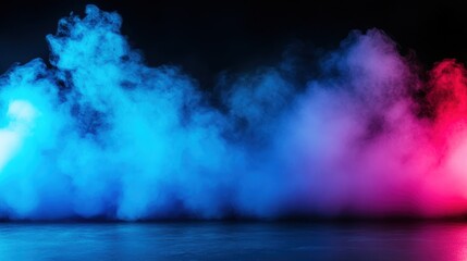 Vibrant smoke in blue and red hues fills the atmosphere, creating a dramatic and artistic background for various concepts.