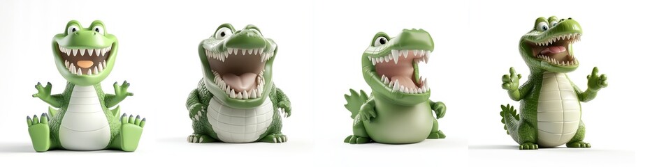 Playful Cartoon Crocodile with Open Jaws - 3D Rendering in C4D, Isolated on White | Fun Reptile Character Design, Generative AI