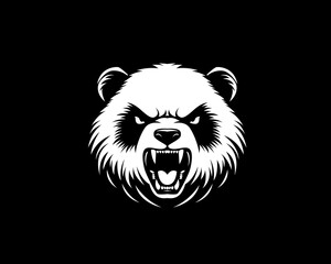 Panda vector mascot illustration on black and white, angry panda esport logo design, panda icon drawing tattoo t-shirt