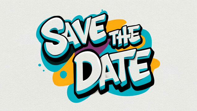 save the date graffiti lettering illustration design on plain white background