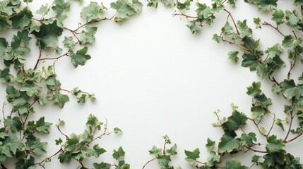 Naklejka premium vine winding, brown, with green leaves, scattered on a white background