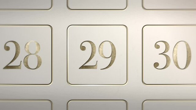 Advent Calendar door reveal Number 29, white cream gold, Christmas door green screen sting transition animation